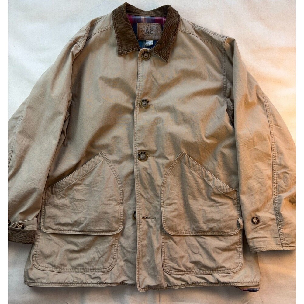 American Eagle Outfitters Mens Chore Coat Tan Flannel Lined L Barn Field Jacket